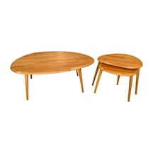 Fawdecor Asimetrik Masif Ahşap Orta Sehpa Ve 2'li Zigon Açık Meşe
