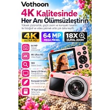 4k Dijital Fotoğraf Makinesi 18x Dijital Zoom 64 Mp Ön Ve Arka Ekranlı Kompakt Kamera Pembe Najmaddin Belirtilmemiş