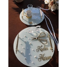 Beloved Gold Beyaz İncili Söz Tepsisi Nişan Tepsisi Ve Damat Kahve Fincan Tepsisi Beyaz Beyaz