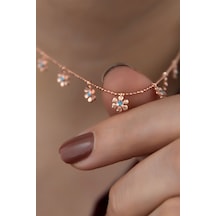 Papatya Silver 925 Ayar Gümüş Sıralı Top Zincirli Firuze Taşlı Papatya Kadın Kolye