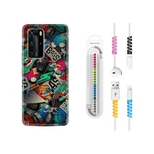 Huawei P40 Pro Kılıf Kablo Koruyuculu Bass 1886 Siyah