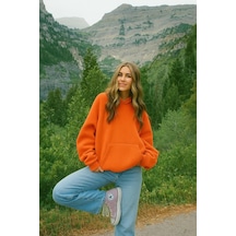 Benroma Düz Ünisex Oversize Kapüşonlu Sweatshırt Turuncu