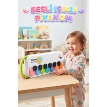 Işıklı ve Sesli 2'si 1 Arada Pilli Eğitici Bebek Piyanosu 2 Kademeli Ses Ayarlı İlk Piyano Deneyimi Yeşil