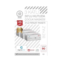 Saytekmed Meltblown Filtreli, 3 Katlı Beyaz Çocuk Maskesi (3 Kutu/90 Adet)
