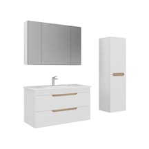 Orka Lena 100 Cm Mat Beyaz Çekmeceli Banyo Dolabı Takımı Ve Boy Dolabı Beyaz