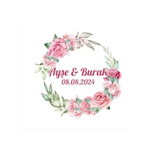 Kırmızı Meyveli Kuşlu Kış Etiketi Kına Nişan Düğün 3x3 Cm Özel Etiket / 50 Adet Sticker Beyaz