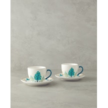 Love Jungle New Bone China Fincan Takımı 4 Parça 2 Kişilik Yeşil Yeşil