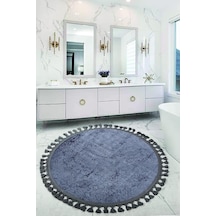 Nova Antrasit Yuvarlak 100x100 Cm Ponpon Saçaklı Kaymaz Tabanlı Banyo Paspası Diğer