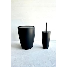 Saf Plastik Banyo Seti 2 Peices'ten Sepet 7,5 Litre, Tutuculu Tuvalet Fırçası . Banyo Ve Mutfak Temizliği İçin Siyah Açık Ahşap