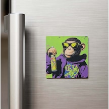 Monkey - Maymun - Güneş Gözlüklü Style - Buzdolap Magneti - 9x9 Cm