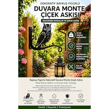 Baykuş Figürlü Metal Çiçek Askısı Duvara Monte Saksı Tutacağı Dekoratif Bahçe Balkon Veranda Askısı Siyah Baykus2