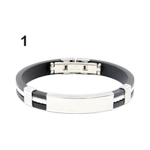 Beyaz Erkekler Punk Kauçuk Paslanmaz Çelik Bileklik Toka Manşet Bileklik Bileklik Güzel