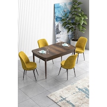 Canisa Han Serisi 70x114 Açılabilir Mdf Mutfak Masası Takımı Barok Desen Masa 4 Hardal Sandalye Masa Barok Sandalyeler Hardal Sarısı