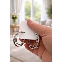 Üçlü Halka Küpe Parlak Metal Modern Tasarım Gold Silver Gümüş