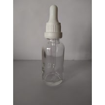 30Ml Cam Şeffaf Şişe İnce Damlalıklı Kilitli Kapak Beyaz(10 Adet)