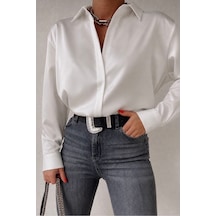 Genel Markalar Yeni Sezon Kadın Beyaz Pamuk Saten Gömlek-emmas Clothing Beyaz Beyaz