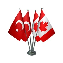 Masa Üstü Kanada Bayrağı Türk Bayrağı Dörtlü Krom Direk Masa Bayr