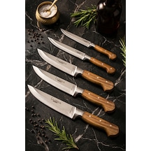 Lazbisa Mtf-037 Hand Craft Mutfak Bıçak Seti Et Ekmek Sebze Bıçağı 5 Li Set Günlük Kullanım