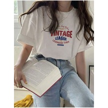 Kadın Beyaz Vintage Leage 1990 Baskı Oversize Tişört