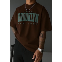 Brooklyn Baskılı Unisex Tshırt 3q2 Kahverengi
