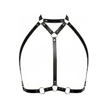 İkikareshop Siyah Göğüs Harness Deri Yüksek Yaka Halka Detaylı - Brf245 Çok Renkli