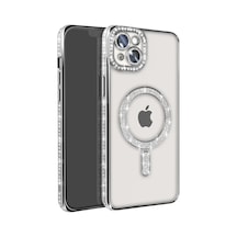 Newface Apple İphone 14 Kılıf Joke Simli Magneticsafe Kılıf - Gümüş
