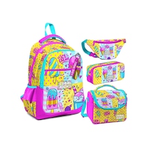 Coral High Mixed Dondurma Desenli Kız Çocuk Okul Beslenme Kalemlik Ve Bel Çantası Seti - İlkokul İçin Uygun