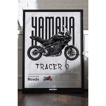 Yamaha Tracer 9 Siyah Ahşap Çerçeveli Poster, Dekoratif Motosiklet Duvar Tablosu
