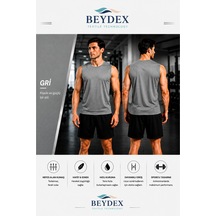 Beydex Erkek Nem Emici Hızlı Kuruma Atletik Teknik Sporcu Sıfır Kol T-shirt Gym Gri