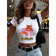 Noıssey Salyangoz Mantar Baskı Babby Teet-shirt Yaz Yumuşak Yüksek Elastik Üstler O-boyun Kısa Koll Beyaz