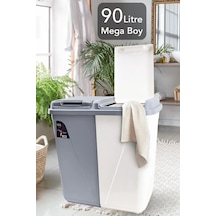 Meleni Home Mega Duo İki Bölmeli Kirli Çamaşır Sepeti - Banyo Çamaşır Sepeti Renkliler & Beyazlar 90 Lt Diğer