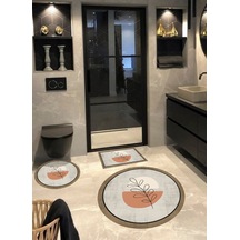 Soyut - Pamuk Dokuma Taban Yuvarlak Banyo Halısı 100x100-60x60-4 Renkli