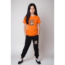 Fyk Kids Kız Çocuk Yuvarlak Yaka Baskılı Bearly Chillin Alt-üst Pijama Takımı Turuncu