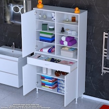 Modilayn Afra 100x173x32,5 Cm 1 Çekmece 3 Kapak 7 Raf 10 Bölme Çok Amaçlı Banyo & Mutfak Dolabı Beyaz