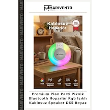 Premium Plan Parti Piknik Bluetooth Hoparlör Rgb Işıklı Kablosuz Speaker D65 Beyaz