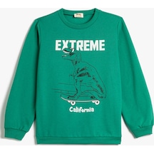 Koton Dinozorlu Sweatshirt Bisiklet Yaka Uzun Kollu Şardonlu Yeşil 4skb10005tk 4skb10005tk786 Yeşil