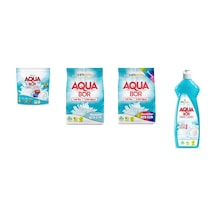 Aquabor Doğal Mineralli Tablet + 4 Kg Beyaz + 4 Kg Renkliler + Elde Bulaşık 4 Lü Set 0.75 LT - 2.5 LT - 12 KG