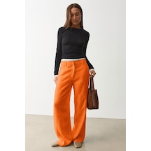 Madmext Turuncu Yüksek Bel Keten Wide Leg Pantolon Mg2718