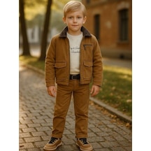 Zekids Erkek Çocuk Yumuşak Dokulu Kemerli Kanvas Pantolon-16326 Camel