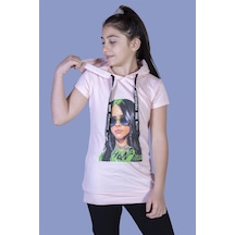 Toontoy Kids Toontoy Kız Çocuk Billie Eilish Baskılı Kapüşonlu Tişört Pudra