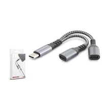 Hadron Gj-015 Zırhlı Örgü Type-c Erkek To 2 X Type-c Dişi Çoklayıcı Adaptör - Siyah