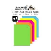 Neon Fosforlu Renkli A5 Fotokopi Kağıdı 50 Li 1 Paket 50 Adet Fosforlu 5 Renk Parlak Canlı Renkler Fotokopi Kağıdı