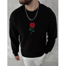 Unisex Bisiklet Yaka Ön Ve Arka Baskılı Sweatshirt - Siyah 001