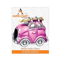 Pembe Araba Charm Gümüş Kaplama