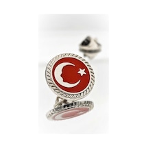 Yörük Tasarım Türk Bayrağı Atatürk Siluetli Gümüş Mineli Yaka Rozeti Gümüş