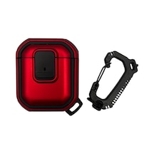 Airpods 1/2 Nesil İle Uyumlu Dayanıklı Koruyucu Tank Kılıf Şok Emici, Karabina Klipsli, Spor Outdoor Tarzı, Tam Koruma Kırmızı