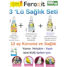 Evde Bakılan Kuşlara Özel 3'lü Bakım Seti - 42 Çeşit Multivitamin, İştah Açıcı Ve Dışkı Düzenleyici 3x25ml