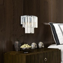 Nilüfer Krom Kristal Taşlı Duvar Lambası Yatak Odası-Yatak Başı-Salon için Aplik Krom