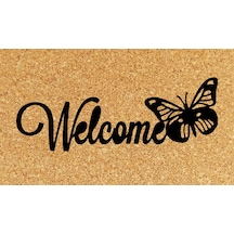 Welcome Dış Kapı Paspası 40x70 Cm Dijital Baskılı Kaymaz Pvc Plastik Tabanlı Kapı Önü Paspası Taba - Krem