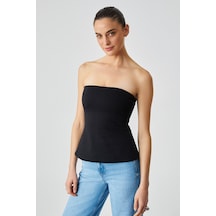 ORIANA Kadın Slim Fit Straplez Siyah Bluz
